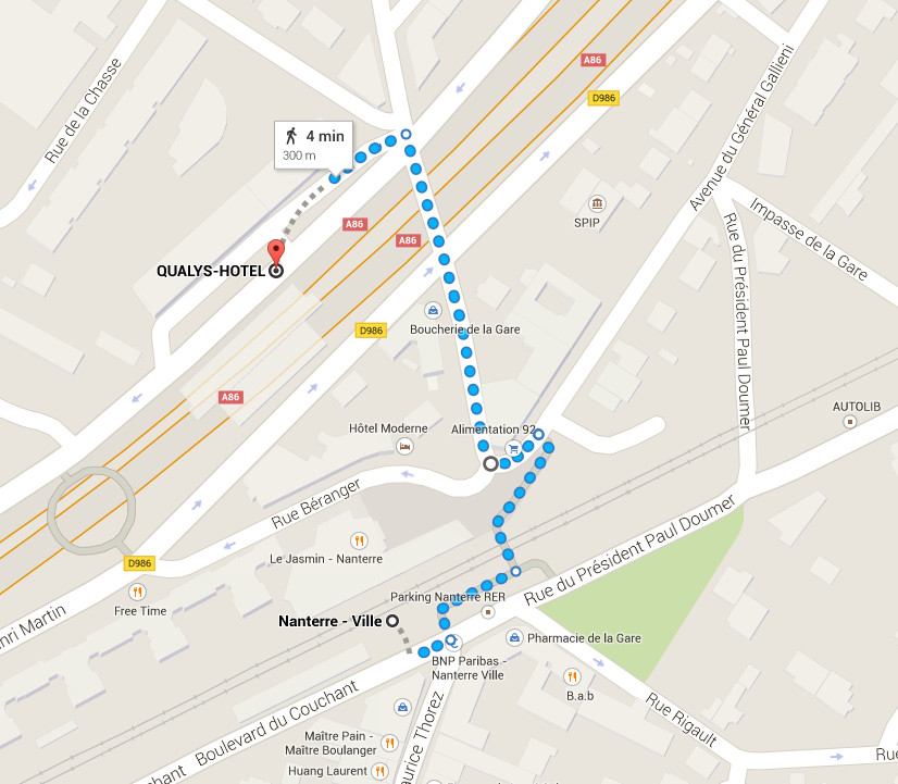 From Nanterre Ville stop to Qualys hotel